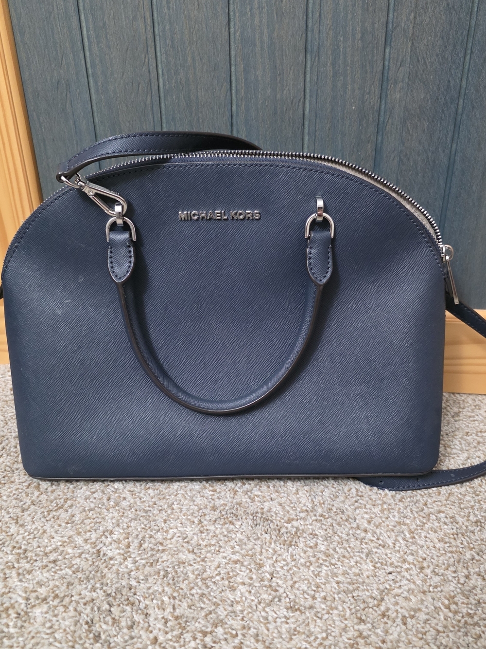 Michael Kors Navy Saffiano Dome Satchel